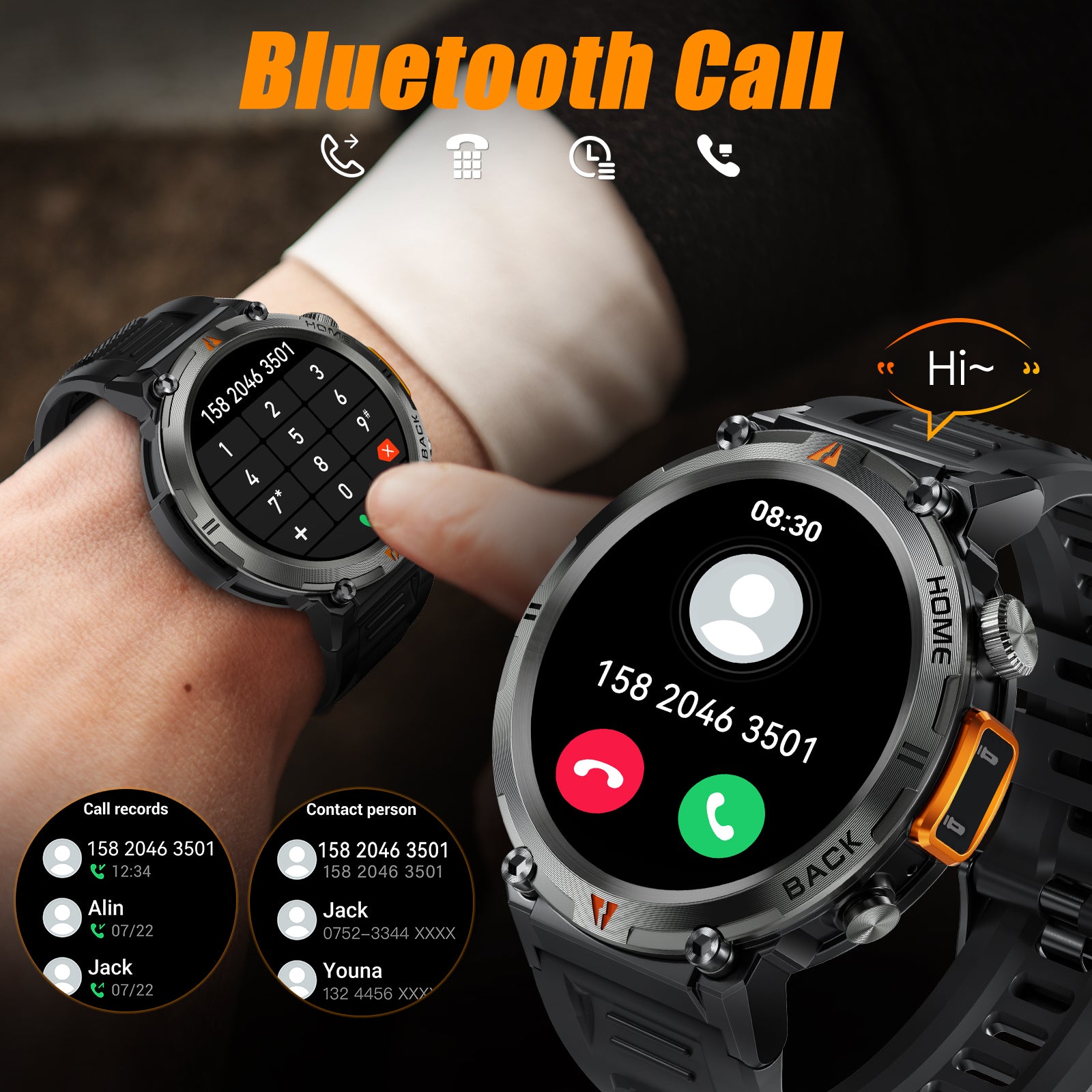 2024 New EIGIIS KE3 Smart Watch Bluetooth Calling with Flashlight Men's  Military 3ATM Waterproof Men's Full Touch Screen Health Monitoring Clock  for IOS Android