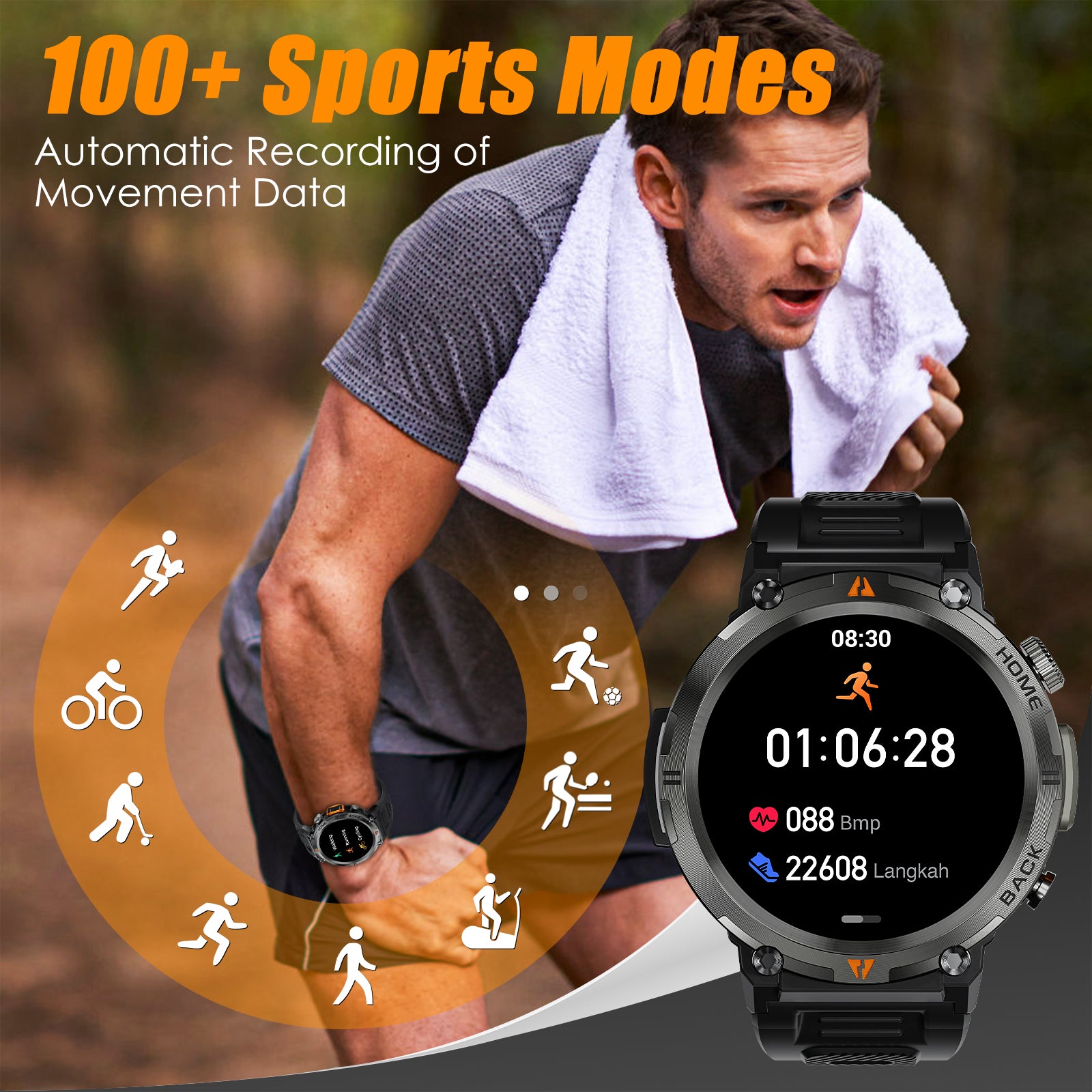 EIGIIS KE3 Military Smart Watch for Men with LED Flashlight User Guide