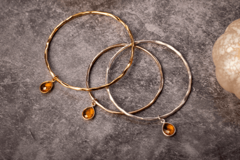 gold, silver and rose gold citrine bangles