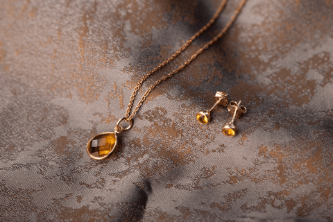 Citrine rose gold earrings and necklace