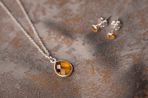 citrine silver necklace and stud earrings, Lily Blanche