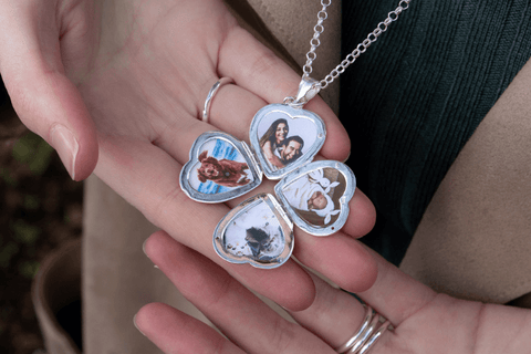 silver four photo locket with pictures inside