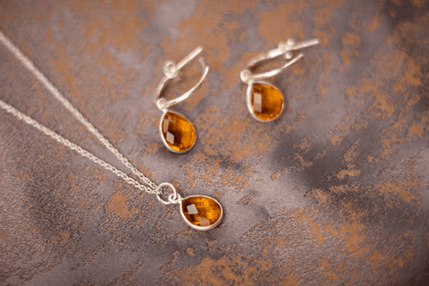 silver citrine necklace and earrings