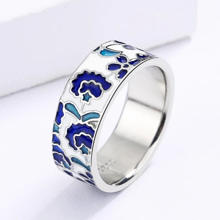 Cobalt Floral Silver Ring