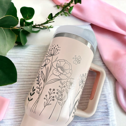 Floral Engraved Stanley 40oz Tumbler-Peach,Citron – Mighty Fine