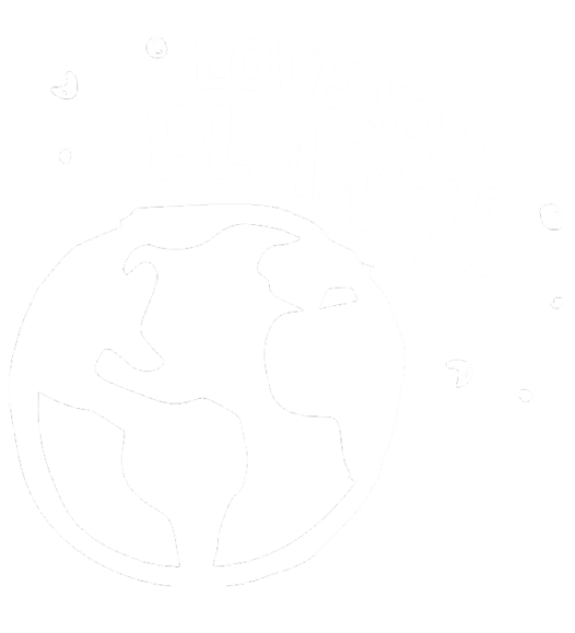 Love your planet logo with white doodle of earth.