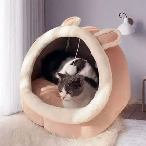 Winter Cat Bed & Small Dog House – Soft Cotton Cozy Cave Nest | Indoor Warm Pet Tent | Deep Sleep Mat Basket for Cats & Puppies | Washable, Breathable Pet Supplies | Cama Gato | Comfortable Dog Bed for Cold Weather | Anti-Slip, Portable Design - Petcuttie