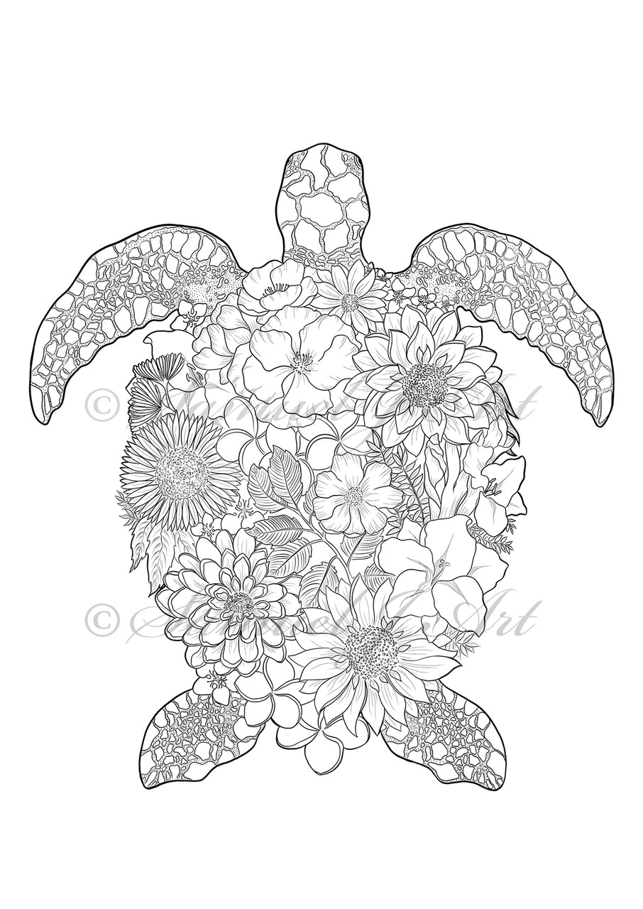 Download Floral Turtle - Colouring Template - Samuel J Art