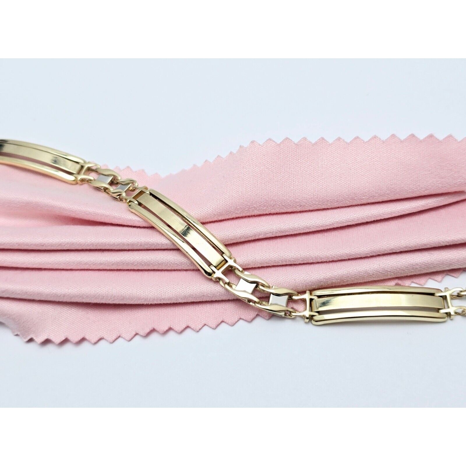 14K Two Tone Gold ID Style Custom Link Chain Bracelet