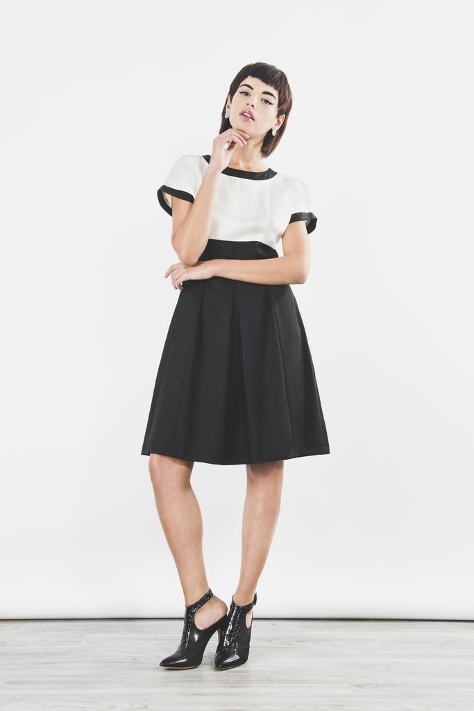 Outsider Black & White Shift Dress Hemp Silk Organic Wool Suiting