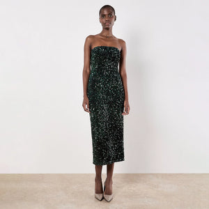 Velvet Sequin Bandeau Midi Dress - Calicoastal Boutique