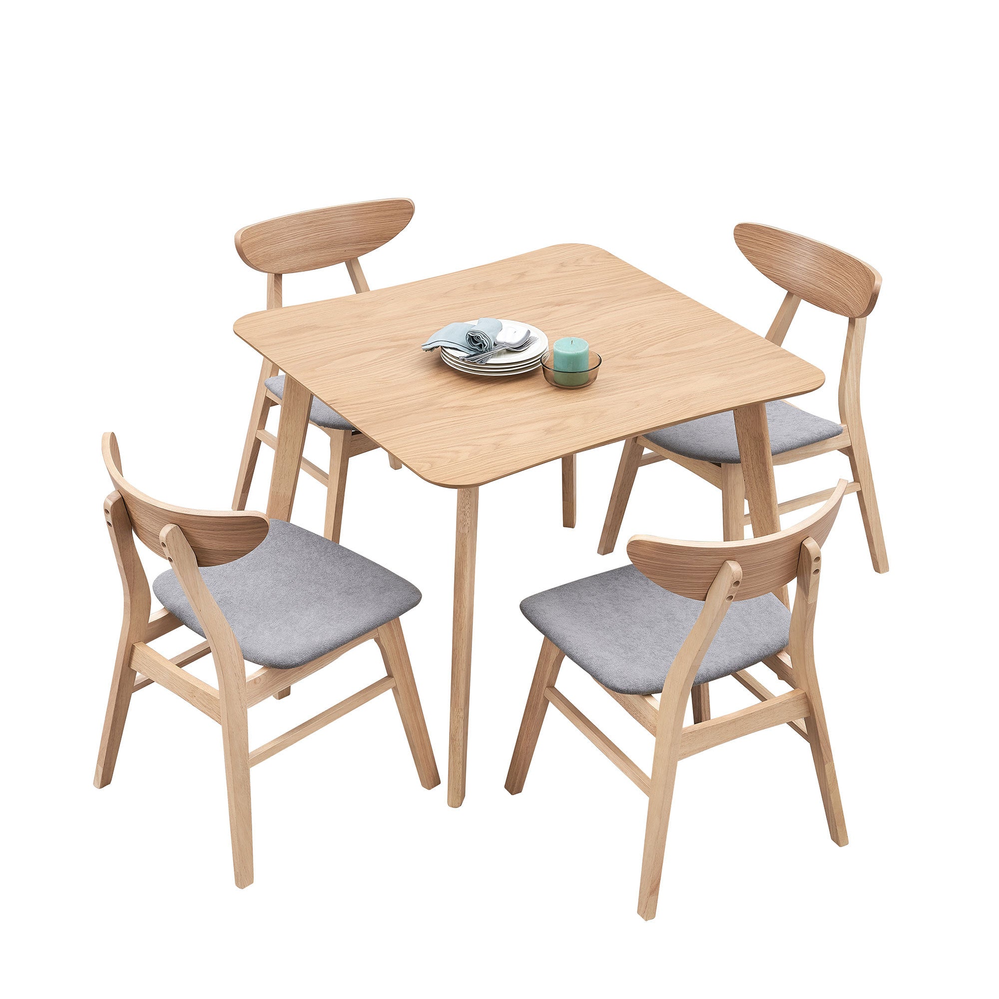 (1 Table with 4 Chairs)Wooden Dining Table Set, Modern Simple Design Square Kitchen Table and Fabric Upholstered Dining Chairs for Dining Room, Kitchen, Saving Space, Oak