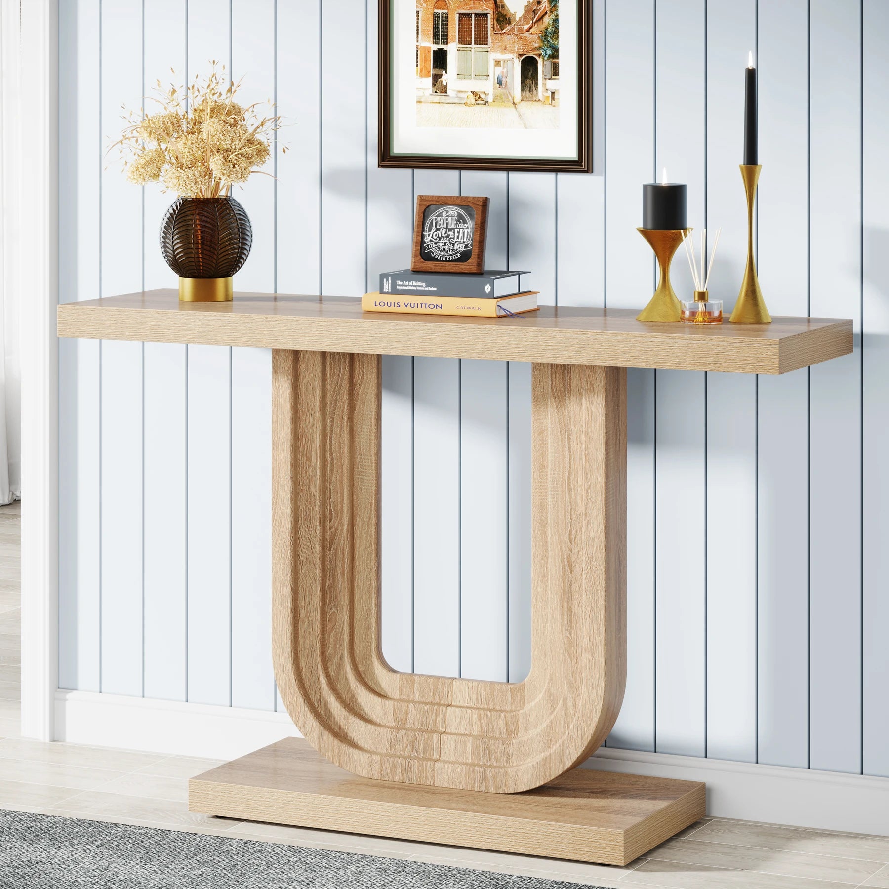 Tribesigns Rustic Narrow Console Table with Unique Geometric Base, 39" Slim Sofa Table for Entryway or Behind Couch