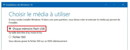 Choix media installation Windows 10