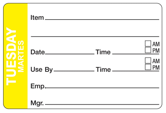 Tuesday - Martes .75 Dissolvable Date Label