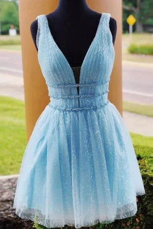Aimishang A Line Graduation Dresses Tulle V Neck Homecoming Dress With Beading - Aimishang Dresses Wholesale