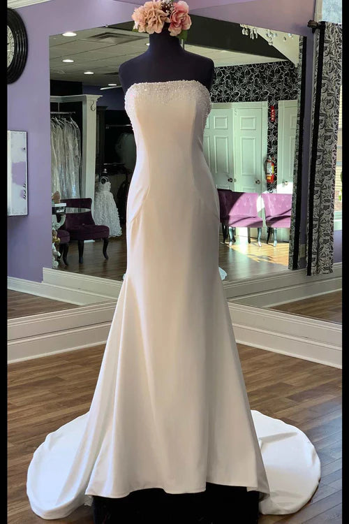 Aimishang Beaded Satin Strapless Mermaid Long Wedding Dress