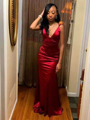 Aimishang Elegant Burgundy Satin Mermaid Prom Dress Evening Party Gown Formal Wear Dresses - Aimishang Dresses Wholesale