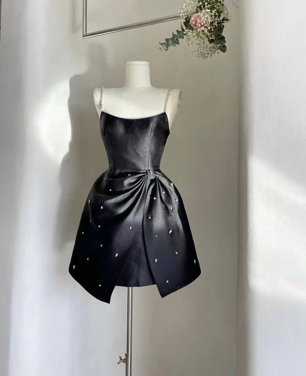 Black Straps Beading Short Party Dress Mini Homecoming Dress Wholesale