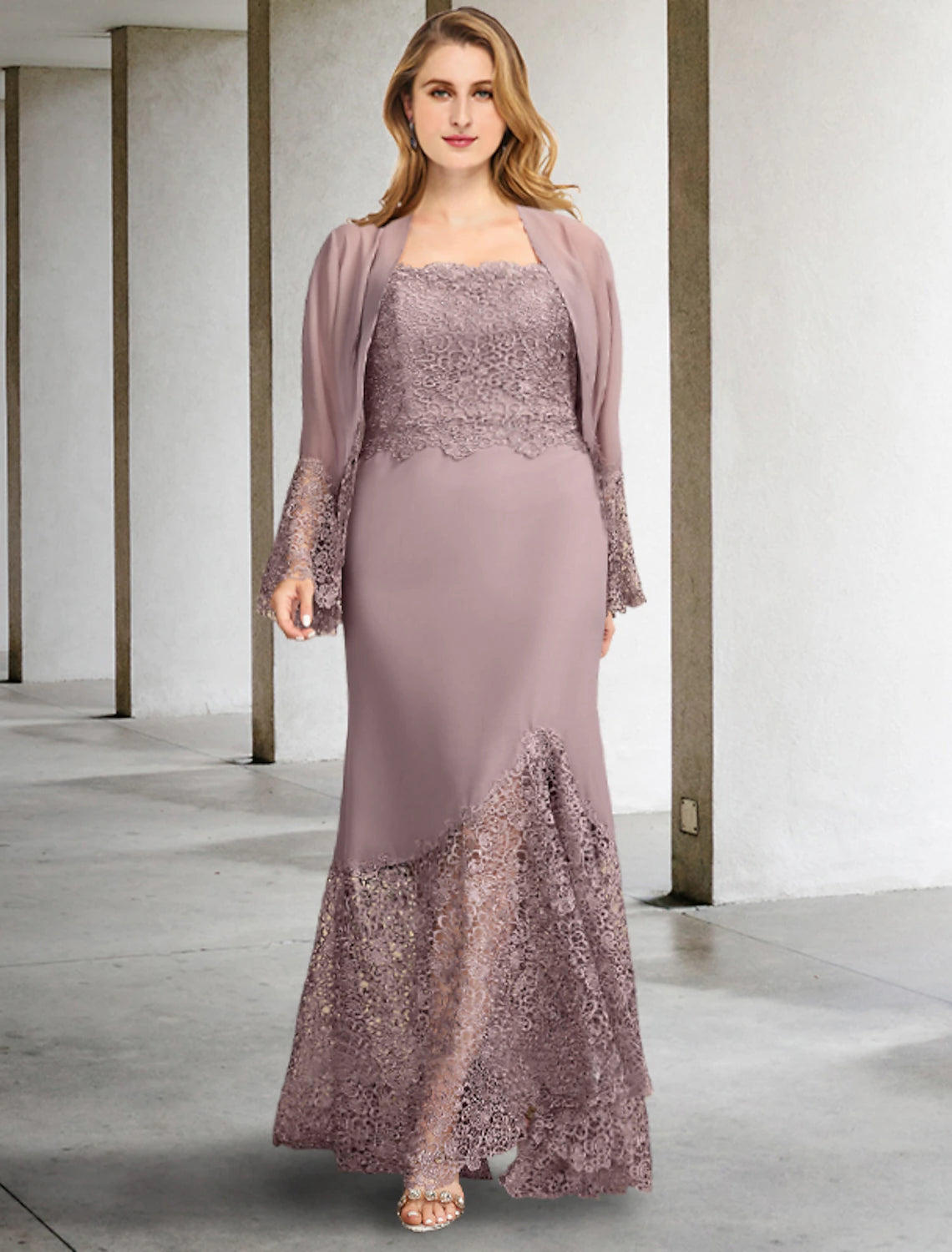 Aimishang  Two Piece A-Line Mother of the Bride Dresses Plus Size Hide Belly Curve Elegant Dress Formal Asymmetrical Sleeveless Square Neck Chiffon with Appliques Splicing