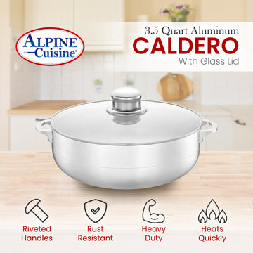 Alpine Cuisine 13-Quart Aluminum Caldero Stock Pot with Glass Lid, Coo