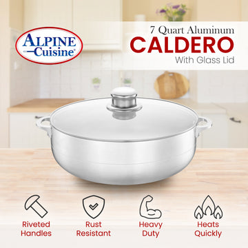 Alpine Cuisine 11-Quart Aluminum Caldero Stock Pot with Glass Lid, Coo