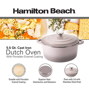 Hamilton Beach Enameled Cast Iron Fry Pan 8-Inch Red, Cream Enamel coa