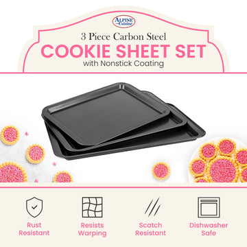 Baking Pans Set, Rectangular Carbon Steel Cookie Sheets, 3