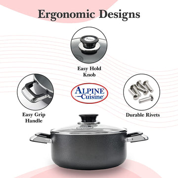 Alpine Cuisine 2 Quart Non-stick Stock Pot with Tempered Glass Lid and  Carrying Handles, Multi-Purpose Cookware Aluminum Dutch Oven for Braising