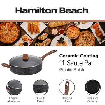 Hamilton Beach Enameled Coated Cast Iron Frying Pan Skillet, Navy
