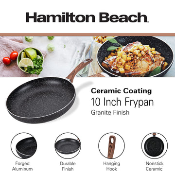 Hamilton Beach Nonstick Covered Saute Pan 11-Inch - Black Aluminum Saute  Pan with Soft Touch Bakelite Handle & Glass Lid - Flared Edge - Spiral