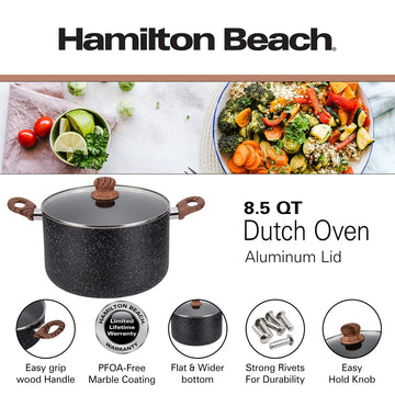 Hamilton Beach Enameled Cast Iron Dutch Oven 5.5-Quart Gray, Cream Ena