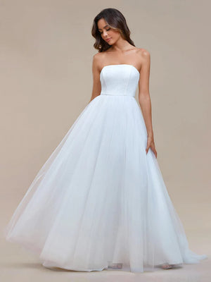 Graceful Strapless Sleeveless A-Line Wedding Dress - DingJi WeddingDress