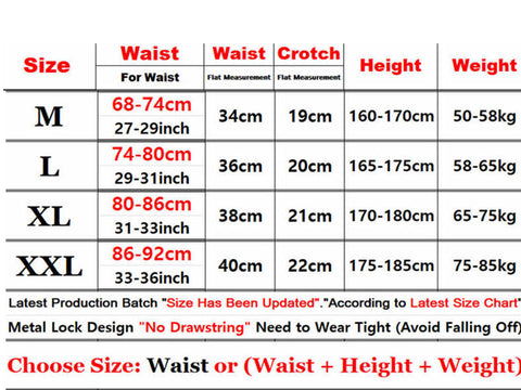 size chart of Gay Men's Double Clipper Swim Briefs