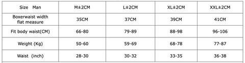 size chart of Piet Mondrian Art Deco Swim Trunks - pridevoyageshop.com - gay men’s underwear and swimwear