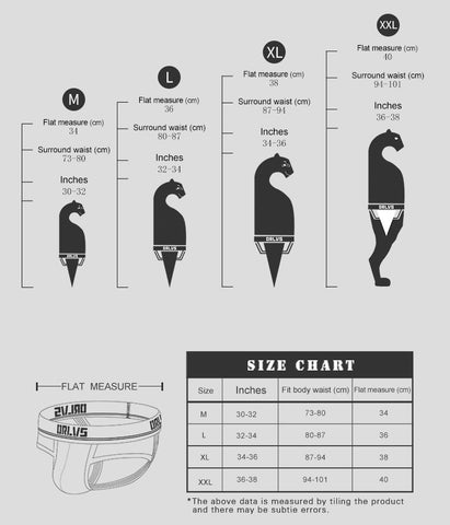 size chart of OBSO Men's G-String Jockstrap Underwear