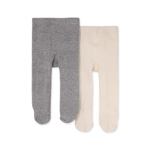 Burts Bees - Organic Rib Knit Tights - Set of 2 - Grey & White - Earth Friendly Children