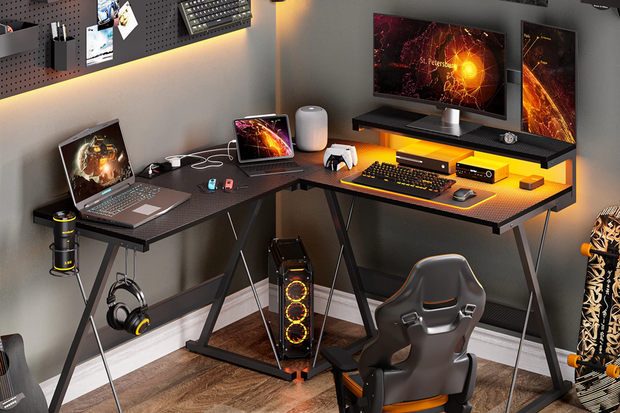 updesk-Gaming-Desk-LED--L-Shaped-Computer-Corner-Desk-with-Monitor-Stand