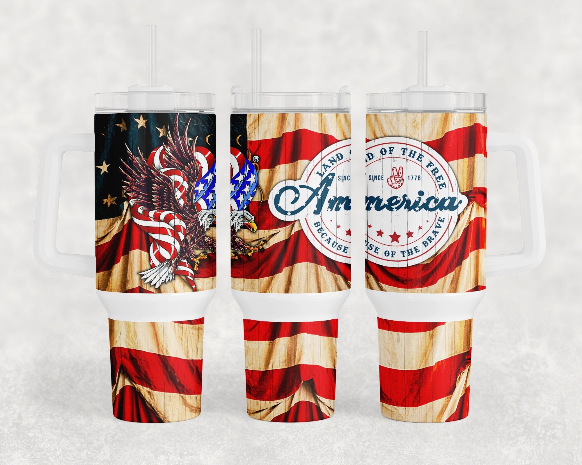 American Flag Personalized 40oz Tumbler With Handle and Straw