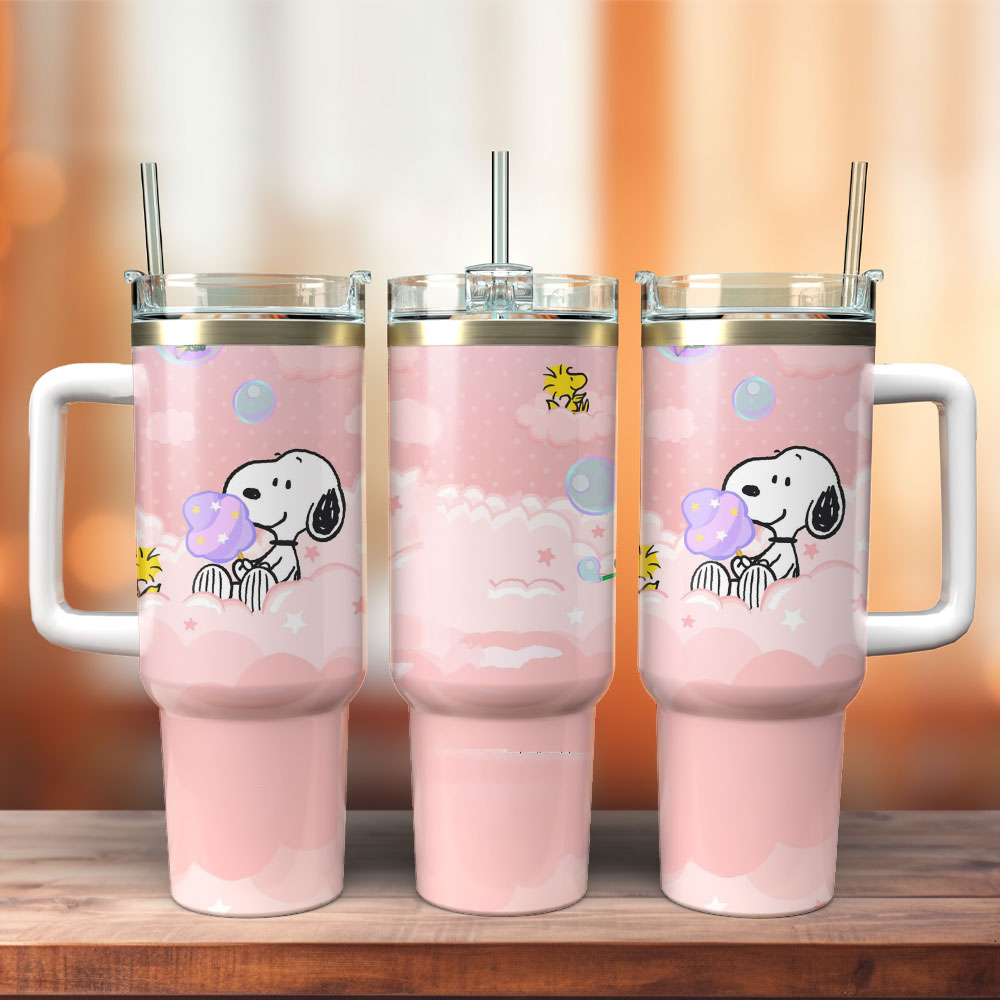 Snoopy Cartoon Personalized 40oz Tumbler With Handle and Straw