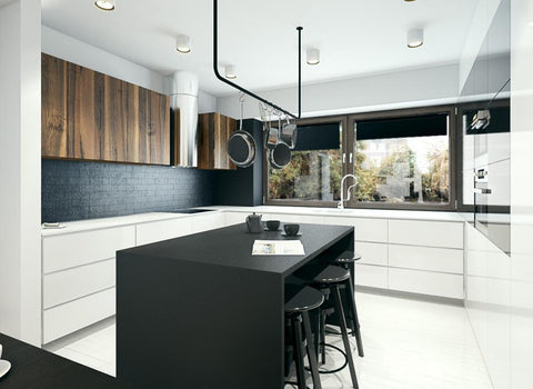 Kitchen with closed shelving