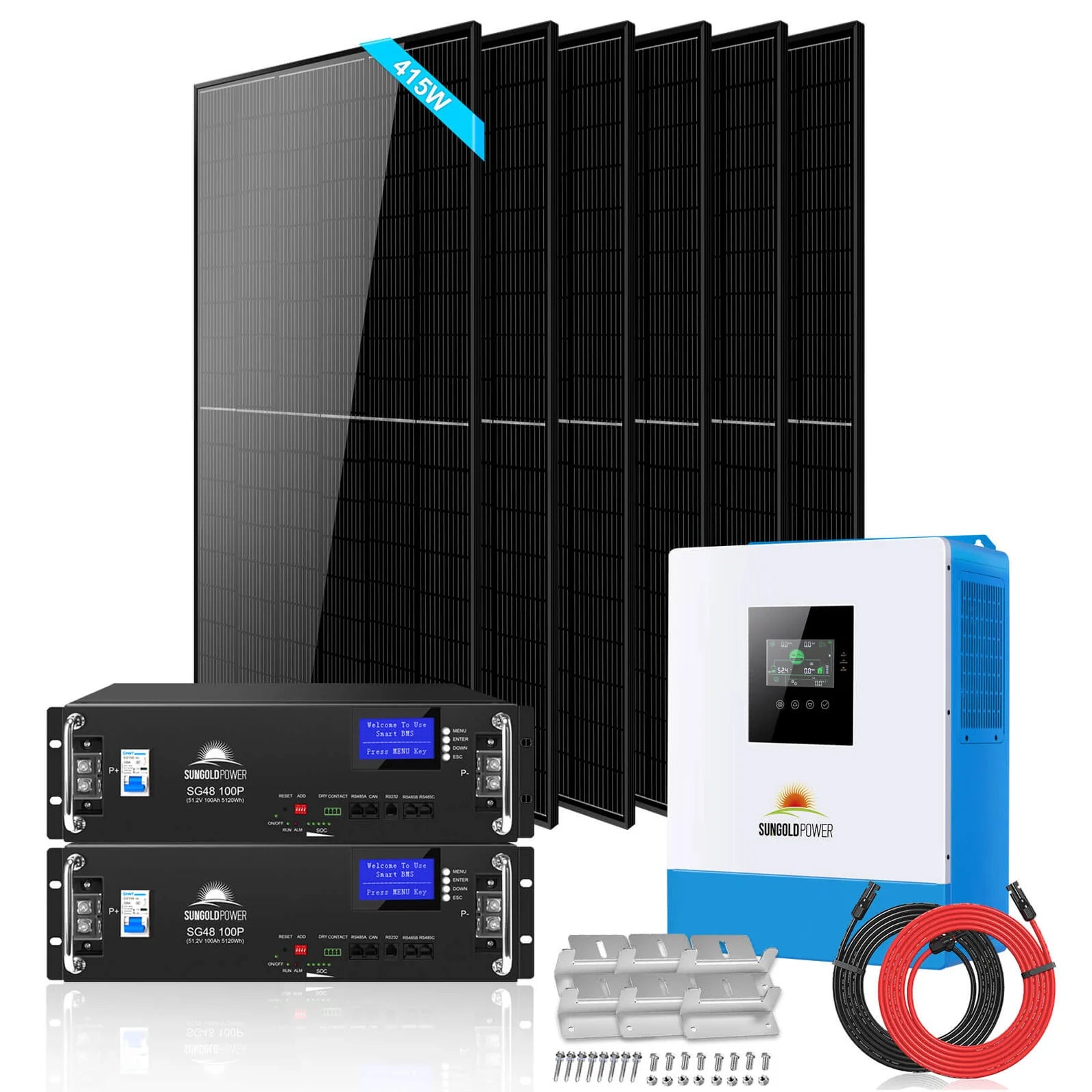 SunGold Power Off-Grid Server Rack Solar Kit 5000W 48VDC 120V LifePo4 10.24KWH Lithium Battery 6 X 415 Watts Solar Panels SGR-5KE