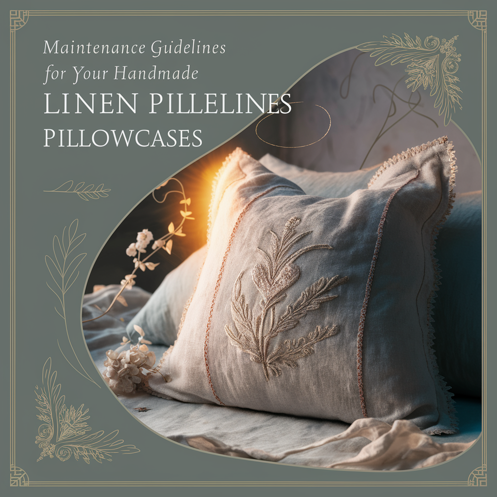 features a beautifully handcrafted linen pillowcase, with intricate stitching and a delicate embroidered design. There's a soft, warm glow emanating from the pillowcase