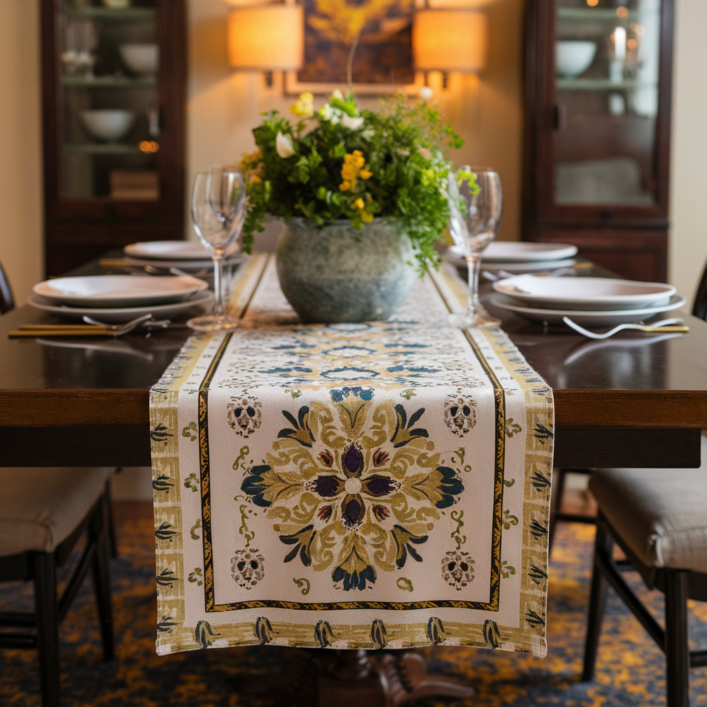 An eye-catching book cover featuring a stunning table setting, transformed from ordinary to opulent with FabDivine table runners.