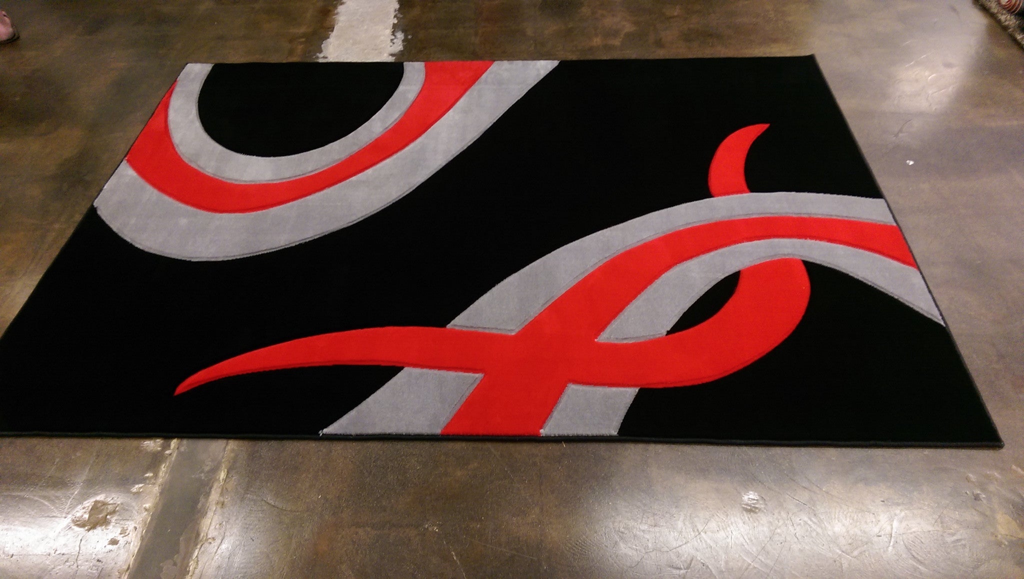 Black with Red and Grey Hand Carved Contemporary Rug Rug Addiction