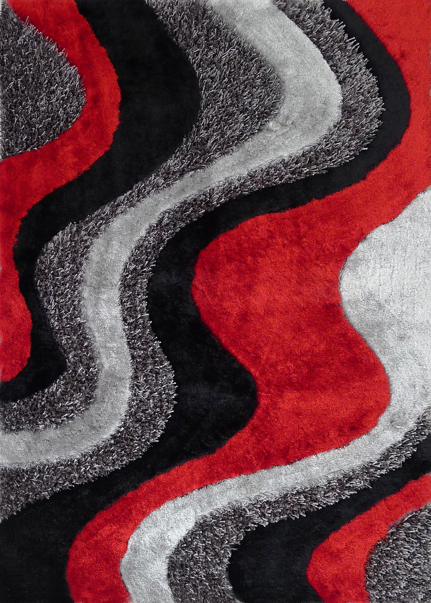 Black Grey with Red Shag Area Rug by RugAddiction Rug Addiction