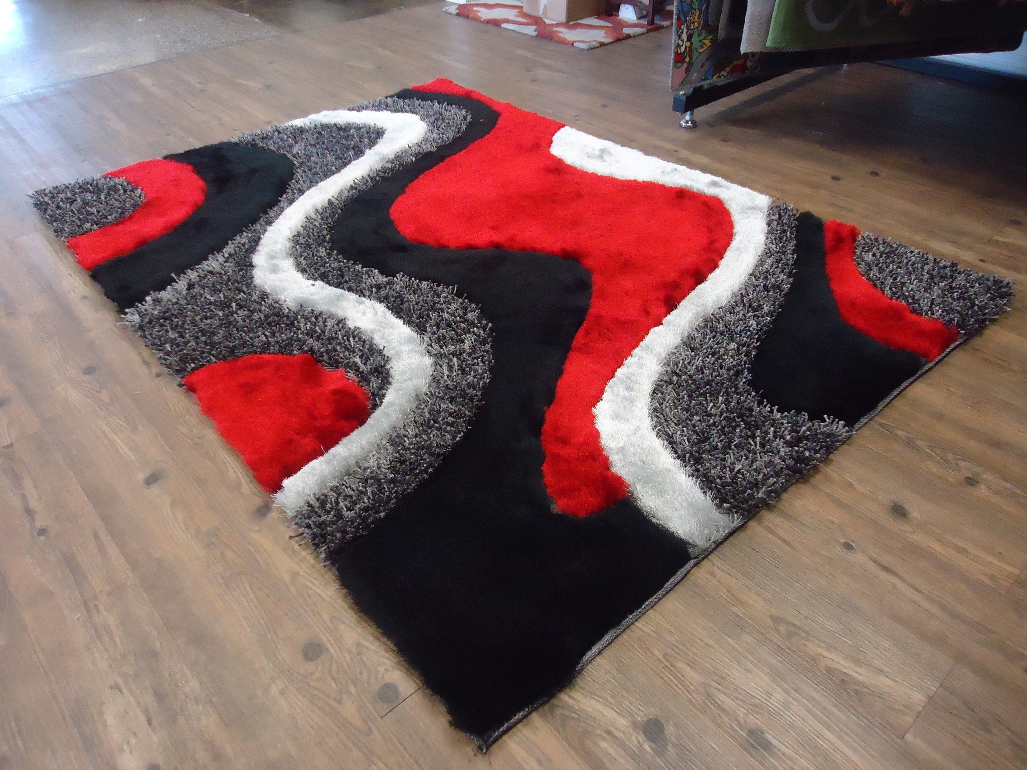 Black Grey with Red Shag Area Rug by RugAddiction Rug Addiction