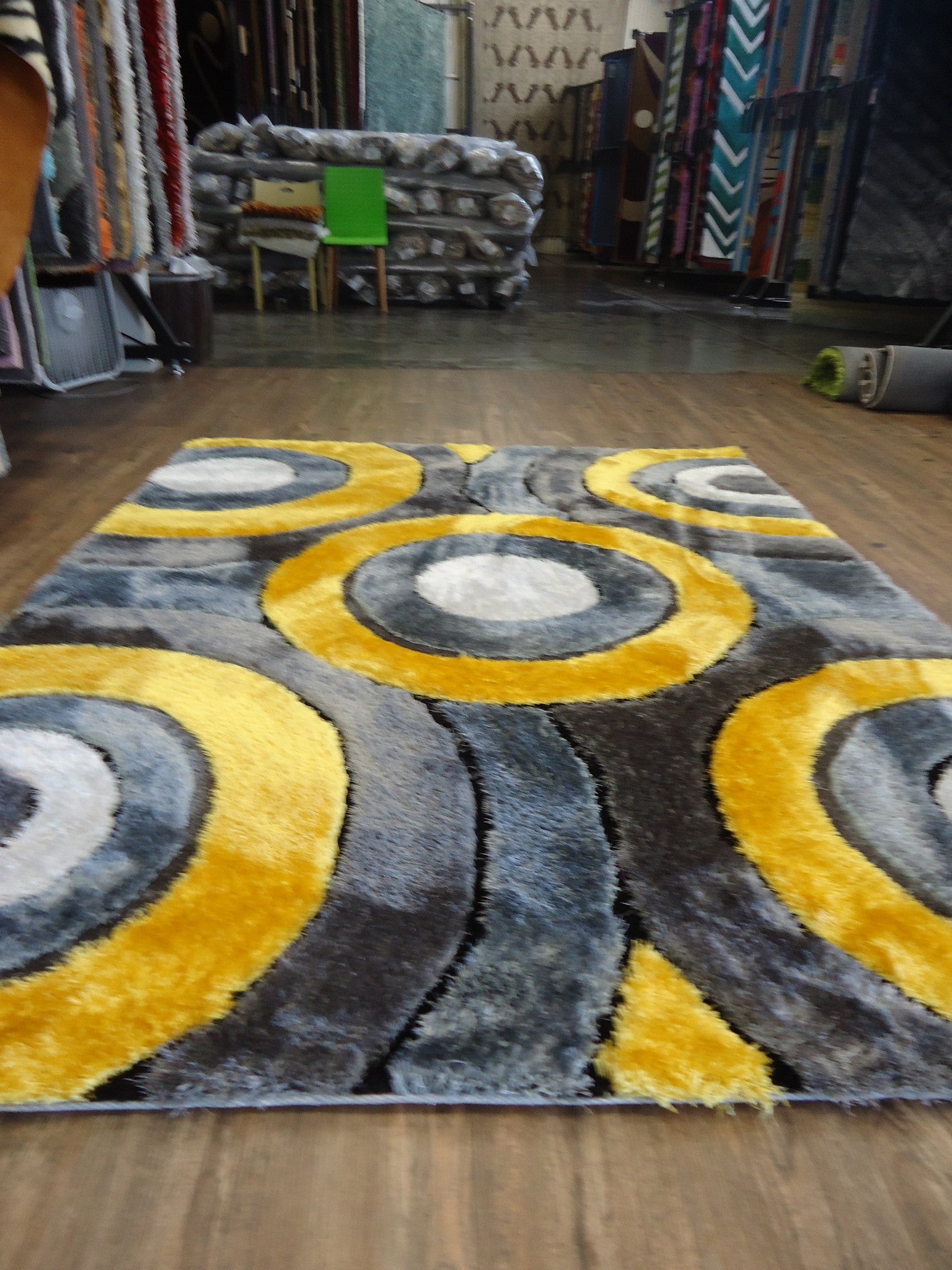 2-Pc-set | Gray/Yellow Hand-tufted Shag Rug & Rug Pad ...