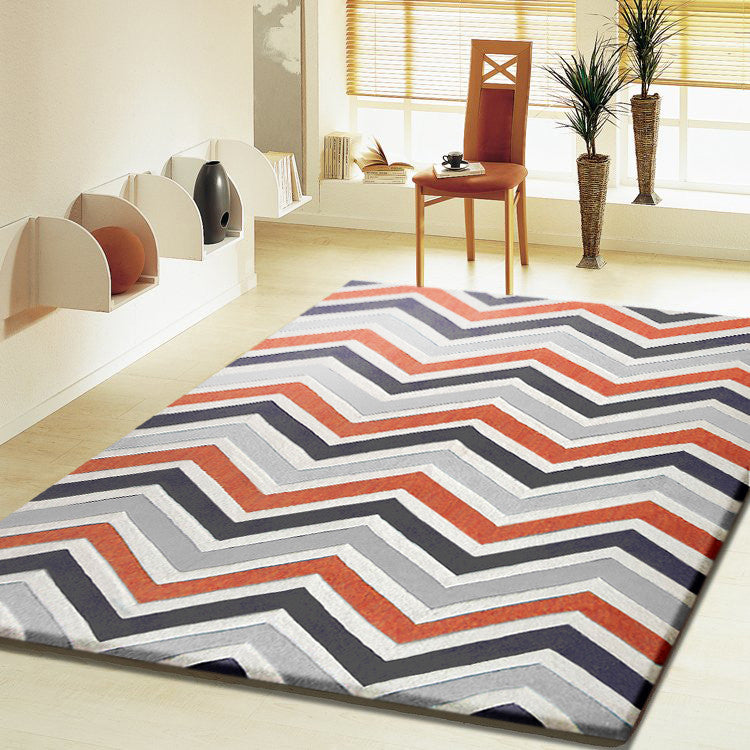 Contemporary Modern Grey with Orange Indoor Area Rug - Rug Addiction - Contemporary Modern Grey with Orange Indoor Area Rug 5' x 7' ft.