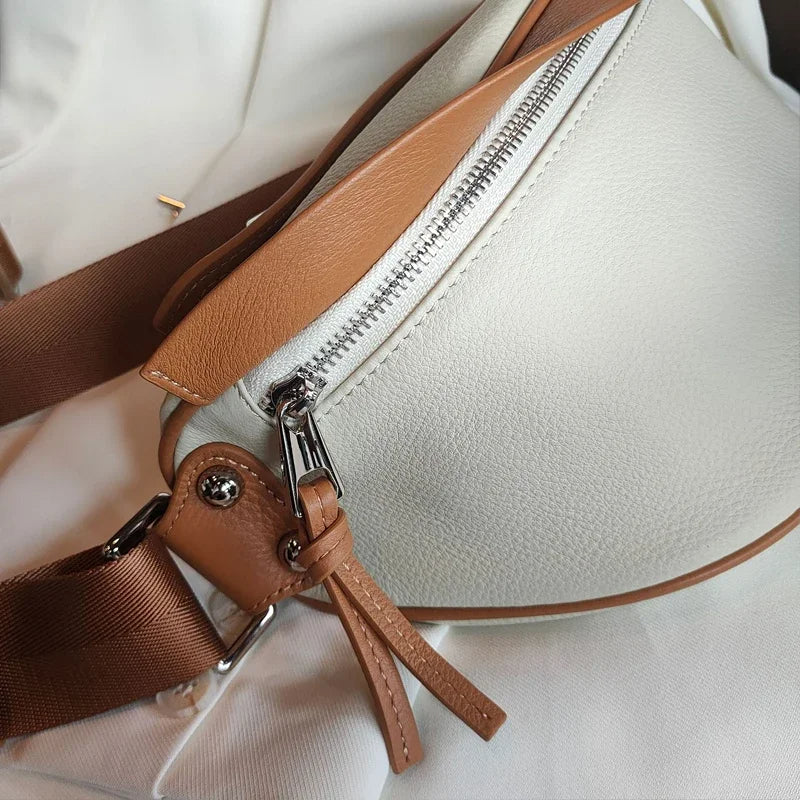 Sac banane en cuir camel et blanc